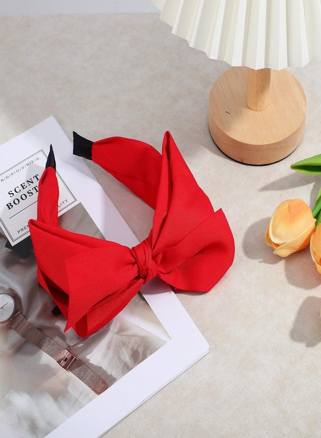 DOPENSPI Wide Bow Headband for Women, Cute Bowknot Headbands Soft Hair Hoop Band Elastic Hair Accessories for women Washing Face Makeup Party Daily Wear(Red) - Image 4